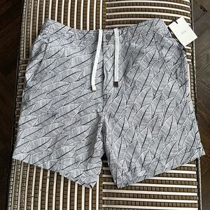 Onia Black & White Leaf Swim Trunks